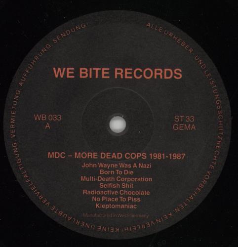 M.D.C. More Dead Cops 1981-1987 vinyl LP album (LP record) German QBFLPMO863565