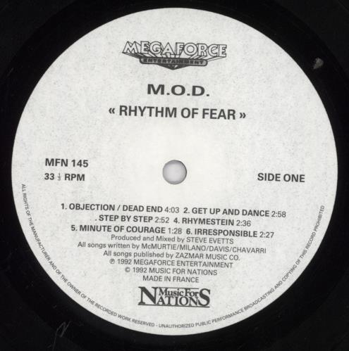 M.O.D. Rhythm Of Fear vinyl LP album (LP record) UK M7ZLPRH831002