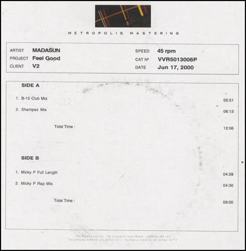 Madasun Feel Good - acetate 12" vinyl single (12 inch record / Maxi-single) UK MDU12FE160596