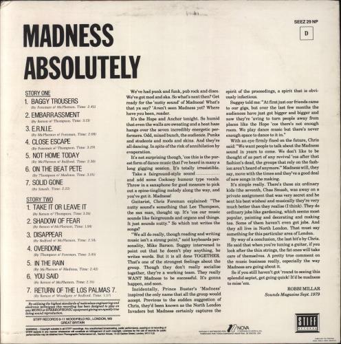 Madness Absolutely + Inner vinyl LP album (LP record) Portuguese MDNLPAB178583