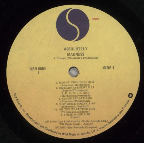 Madness Absolutely vinyl LP album (LP record) Canadian MDNLPAB610199