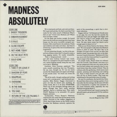 Madness Absolutely vinyl LP album (LP record) Canadian MDNLPAB610199