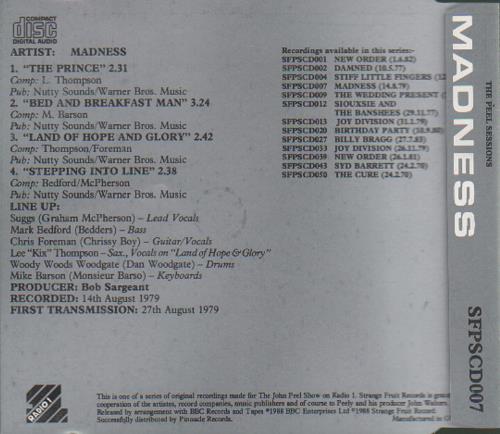 Madness The Peel Sessions CD single (CD5 / 5") UK MDNC5TH08198