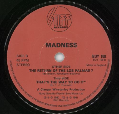 Madness The Return Of The Los Palmas 7 - Cartoon Sleeve 7" vinyl single (7 inch record / 45) UK MDN07TH11072