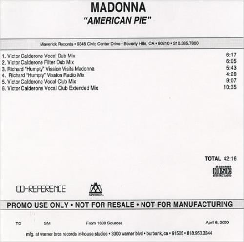 Madonna American Pie DJ Remixes CD-R acetate US MADCRAM155453
