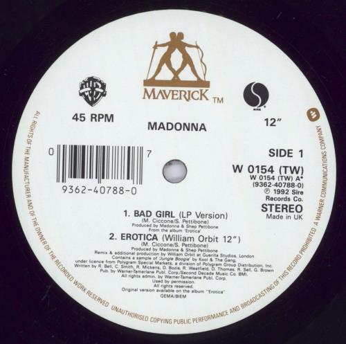 Madonna Bad Girl + Poster 12" vinyl single (12 inch record / Maxi-single) UK MAD12BA13706