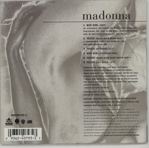 Madonna Bad Girl CD single (CD5 / 5") Australian MADC5BA658846