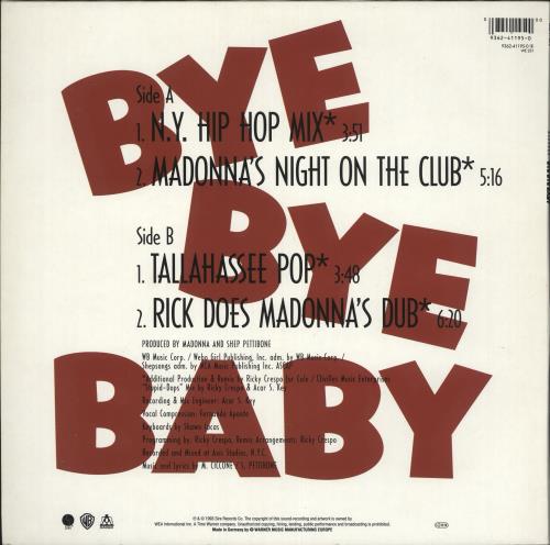 Madonna Bye Bye Baby - EX 12" vinyl single (12 inch record / Maxi-single) German MAD12BY728850