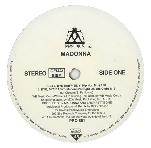 Madonna Bye Bye Baby 12" vinyl single (12 inch record / Maxi-single) German MAD12BY45997