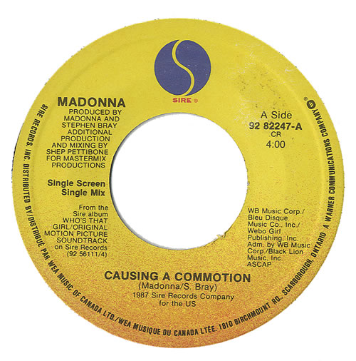 Madonna Causing A Commotion 7" vinyl single (7 inch record / 45) US MAD07CA457897