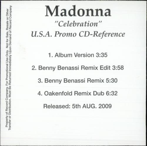 Madonna Celebration CD-R acetate US MADCRCE512015