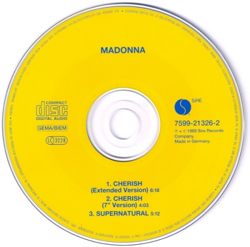 Madonna Cherish - Yellow Disc CD single (CD5 / 5") German MADC5CH41015