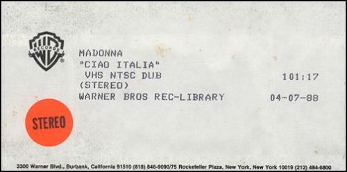 Madonna Ciao Italia video (VHS or PAL or NTSC) US MADVICI267252