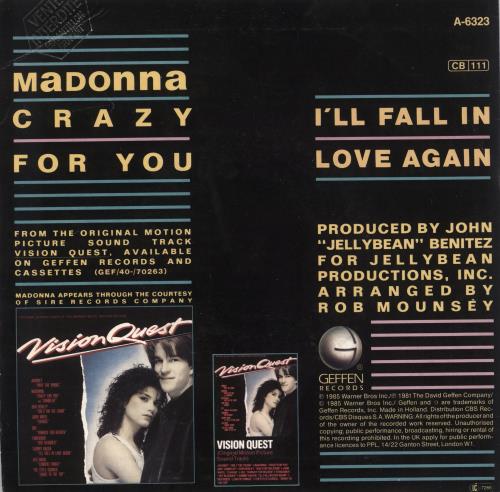 Madonna Crazy For You + French Promo Stamped Sleeve 7" vinyl single (7 inch record / 45) Dutch MAD07CR721115