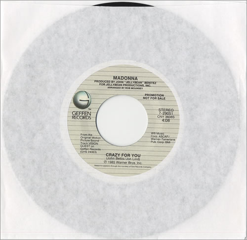Madonna Crazy For You 7" vinyl single (7 inch record / 45) US MAD07CR20883