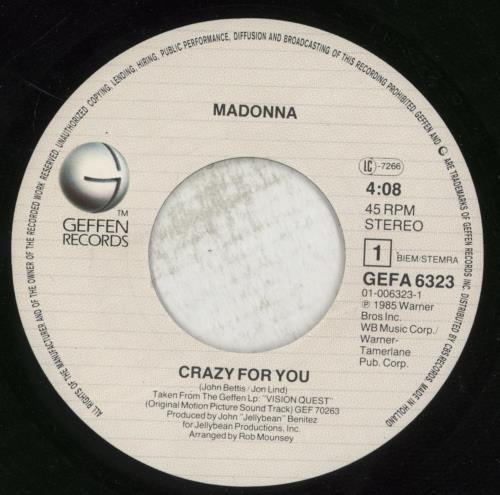 Madonna Crazy For You 7" vinyl single (7 inch record / 45) Dutch MAD07CR49837