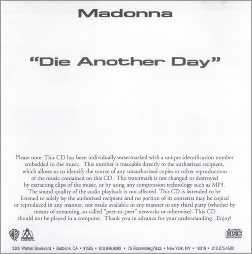 Madonna Die Another Day CD-R acetate US MADCRDI528223