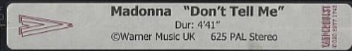 Madonna Don't Tell Me video (VHS or PAL or NTSC) UK MADVIDO173590
