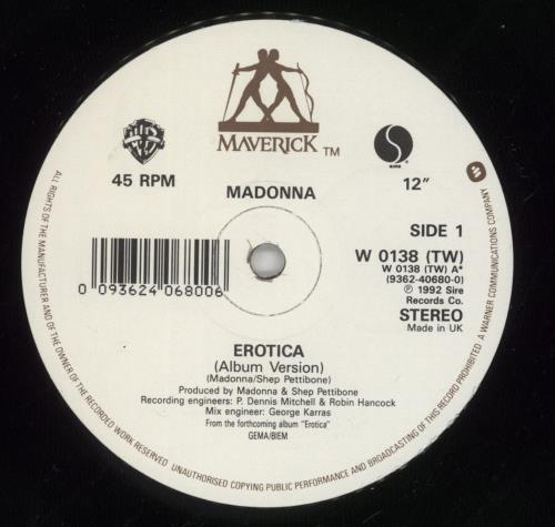 Madonna Erotica + Poster - Complete - Near Mint 12" vinyl single (12 inch record / Maxi-single) UK MAD12ER865517