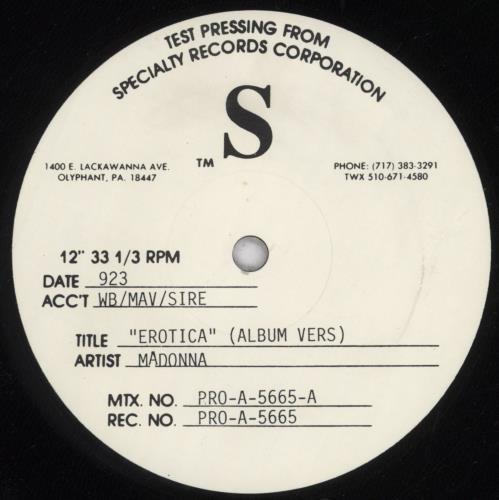 Madonna Erotica - Test Pressing 12" vinyl single (12 inch record / Maxi-single) US MAD12ER11262