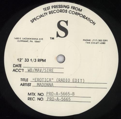 Madonna Erotica - Test Pressing 12" vinyl single (12 inch record / Maxi-single) US MAD12ER11262