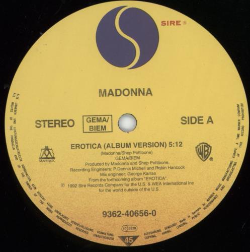 Madonna Erotica 12" vinyl single (12 inch record / Maxi-single) German MAD12ER09525