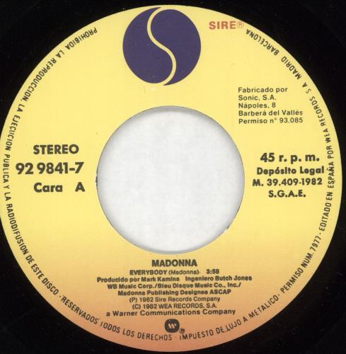 Madonna Everybody 7" vinyl single (7 inch record / 45) Spanish MAD07EV240692