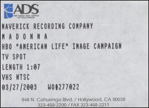 Madonna HBO 'American Life' Image Campaign video (VHS or PAL or NTSC) US MADVIHB267942
