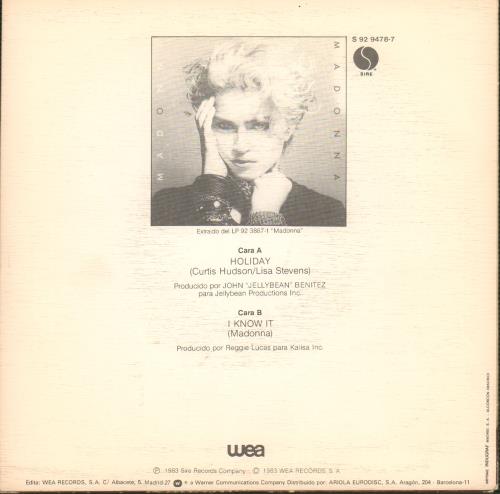 Madonna Holiday 7" vinyl single (7 inch record / 45) Spanish MAD07HO80385