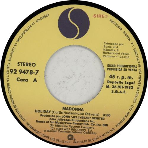 Madonna Holiday 7" vinyl single (7 inch record / 45) Spanish MAD07HO80385