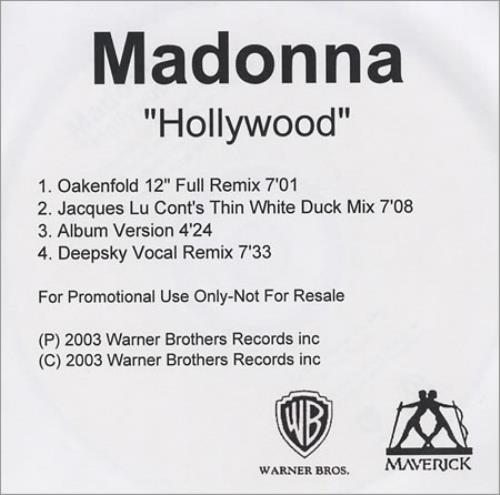 Madonna Hollywood - 4 mixes CD-R acetate UK MADCRHO250029