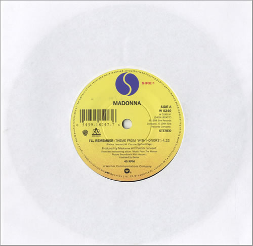 Madonna I'll Remember 7" vinyl single (7 inch record / 45) UK MAD07IL521619