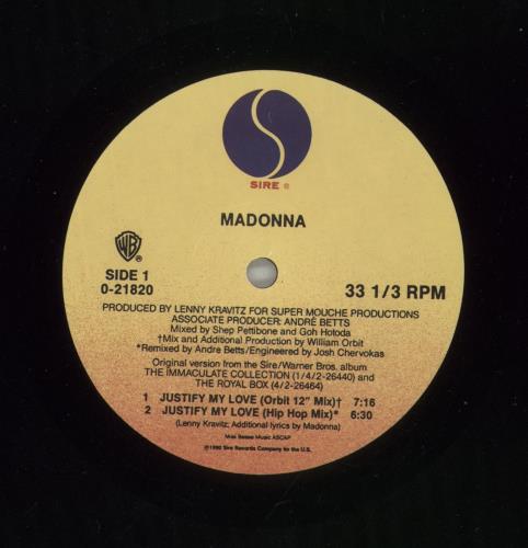 Madonna Justify My Love 12" vinyl single (12 inch record / Maxi-single) US MAD12JU05460