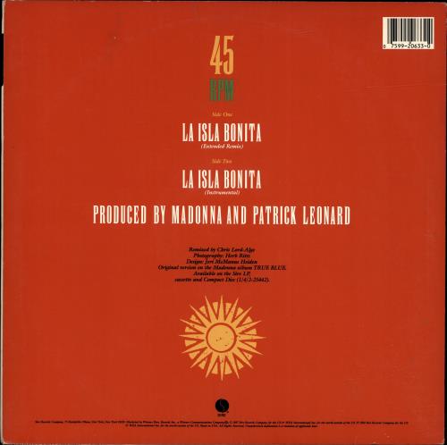 Madonna La Isla Bonita 12" vinyl single (12 inch record / Maxi-single) US MAD12LA694621
