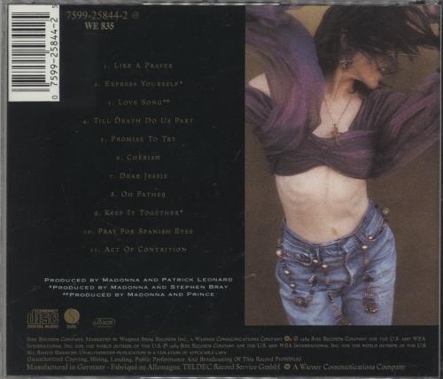 Madonna Like A Prayer CD album (CDLP) UK MADCDLI25714