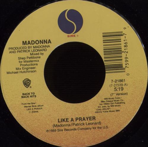 Madonna Like A Prayer 7" vinyl single (7 inch record / 45) US MAD07LI375970