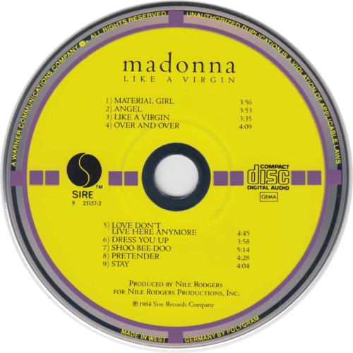 Madonna Like A Virgin CD album (CDLP) German MADCDLI633664