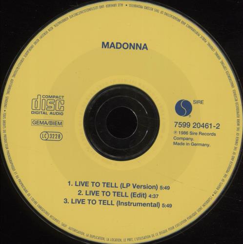 Madonna Live To Tell CD single (CD5 / 5") German MADC5LI569735