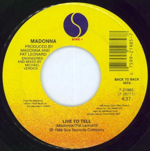 Madonna Live To Tell 7" vinyl single (7 inch record / 45) US MAD07LI801340