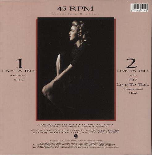 Madonna Live To Tell 12" vinyl single (12 inch record / Maxi-single) US MAD12LI865473
