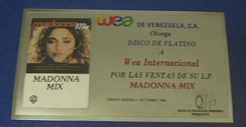 Madonna Madonna Mix award disc Venezuelan MADAWMA256547
