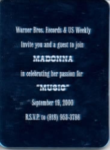 Madonna Music - invitation memorabilia US MADMMMU168250
