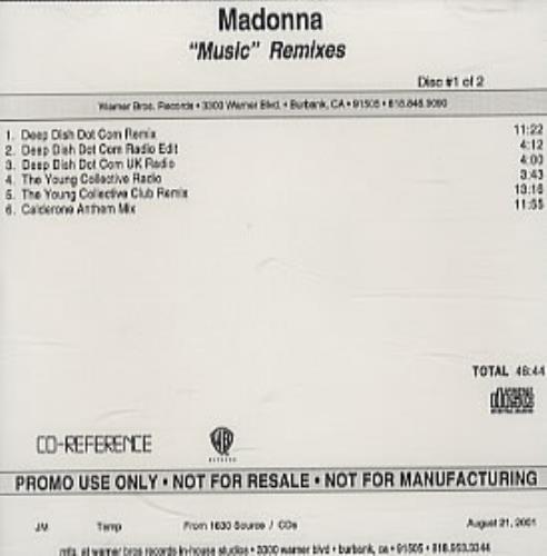 Madonna Music Remixes CD-R acetate US MADCRMU302881