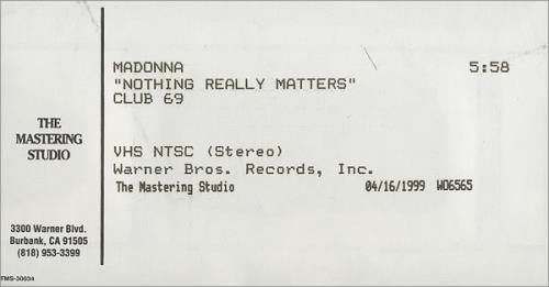 Madonna Nothing Really Matters video (VHS or PAL or NTSC) US MADVINO459002