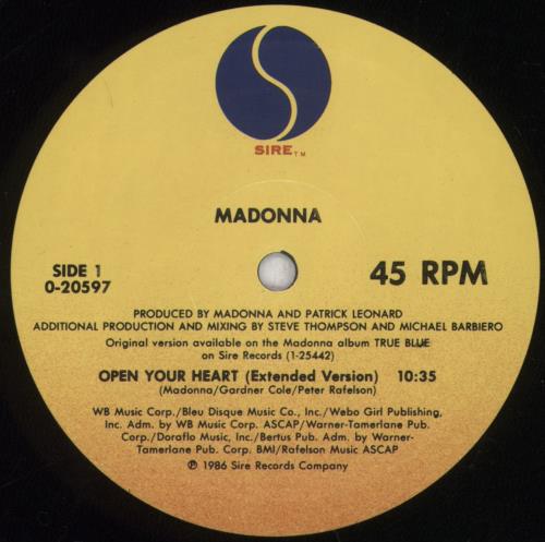 Madonna Open Your Heart - Gold Promo Stamped 12" vinyl single (12 inch record / Maxi-single) US MAD12OP844986