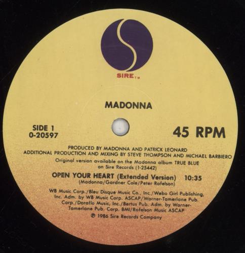 Madonna Open Your Heart 12" vinyl single (12 inch record / Maxi-single) US MAD12OP05488