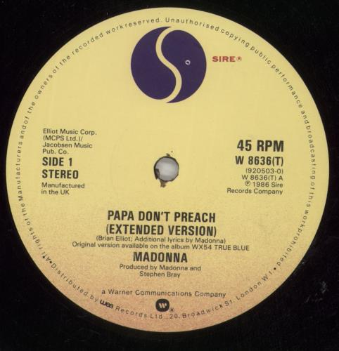 Madonna Papa Don't Preach - Blue Titles 12" vinyl single (12 inch record / Maxi-single) UK MAD12PA756904