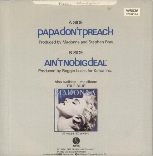 Madonna Papa Don't Preach - Solid - Glossy Sleeve 7" vinyl single (7 inch record / 45) UK MAD07PA05378