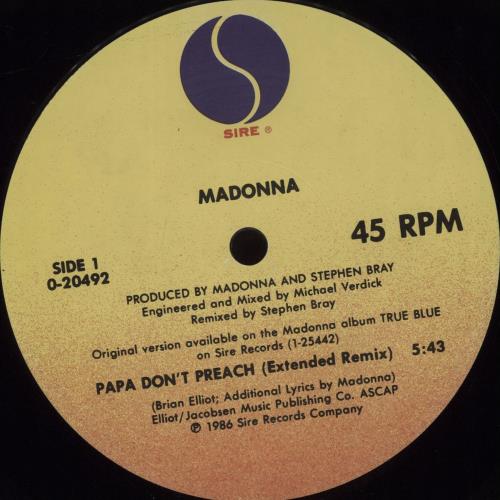 Madonna Papa Don't Preach 12" vinyl single (12 inch record / Maxi-single) US MAD12PA135544