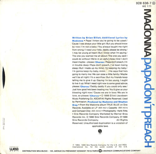Madonna Papa Don't Preach 7" vinyl single (7 inch record / 45) French MAD07PA35686